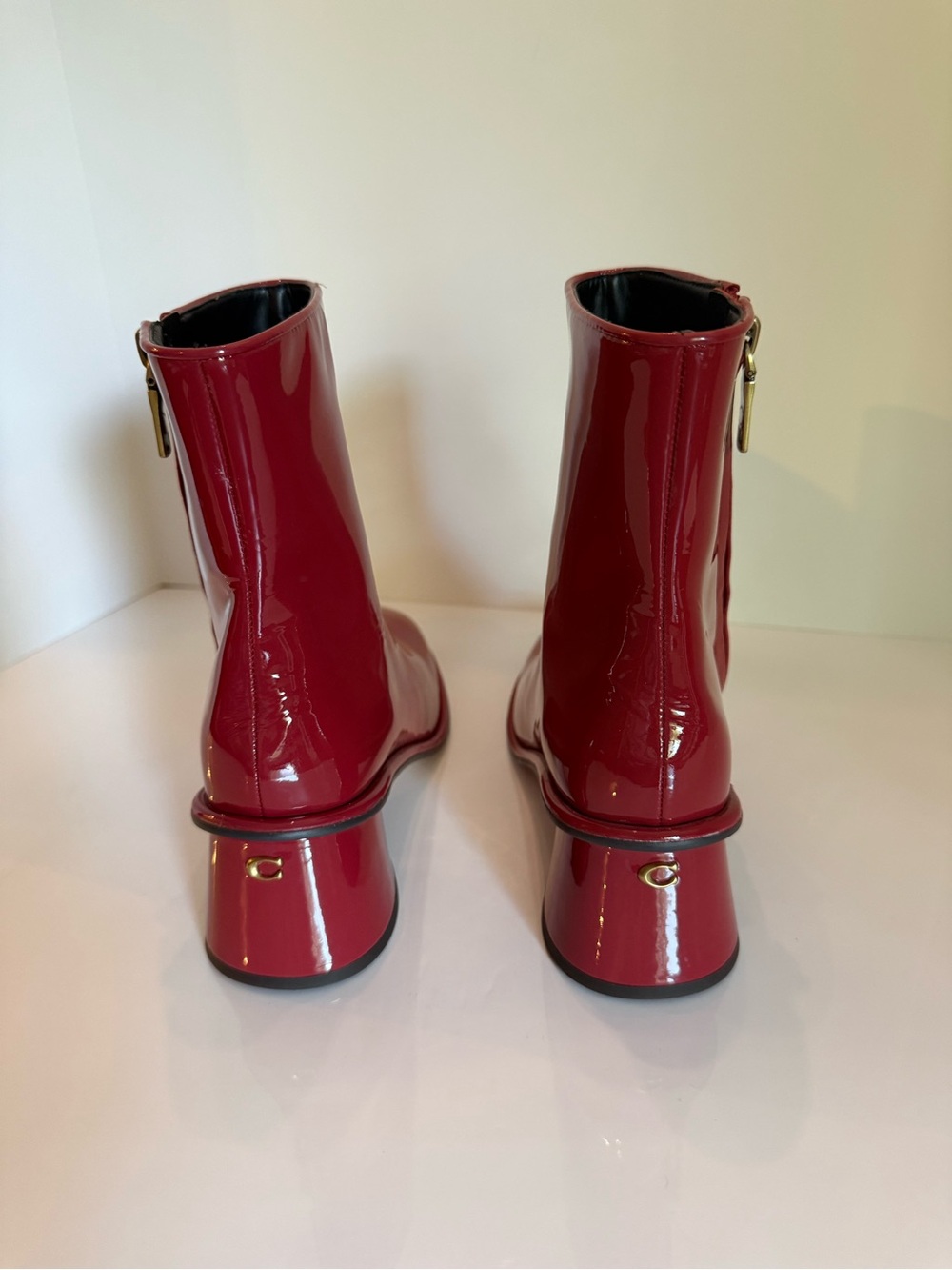 Coach Red Patent Leather Block Heel Boots - Picture 4 of 12